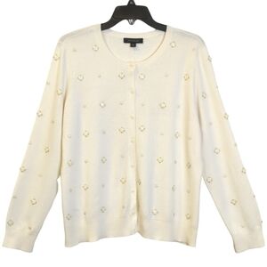Ann Taylor Cream Button Down Cardigan with  Cream Embellishments Size  M